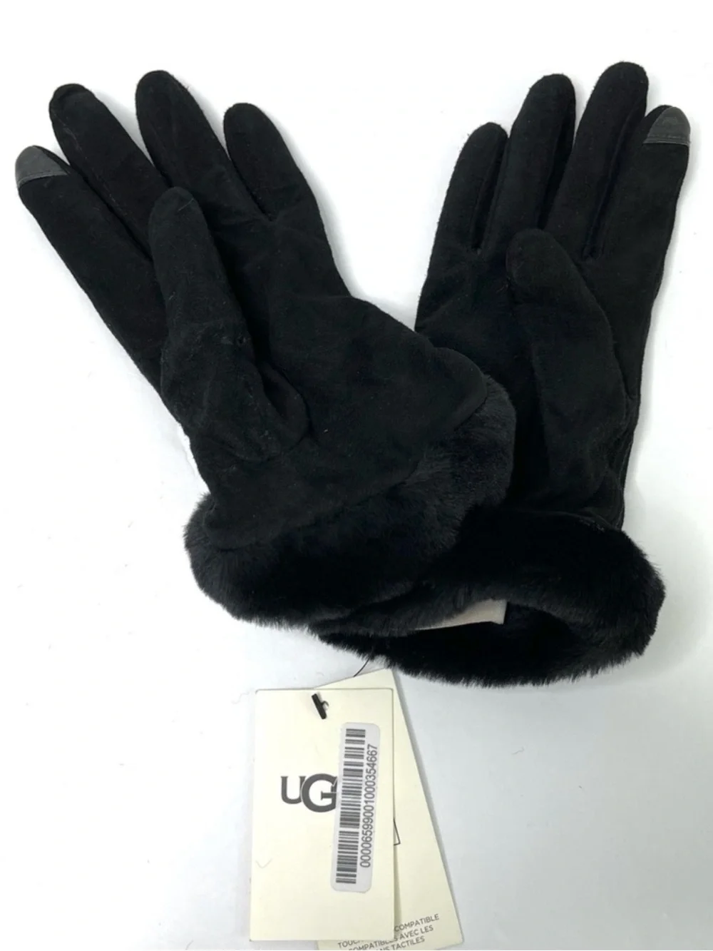 UGG Genuine Shearling Trim Suede Tech Tips Gloves Black NEW With Tag Size M